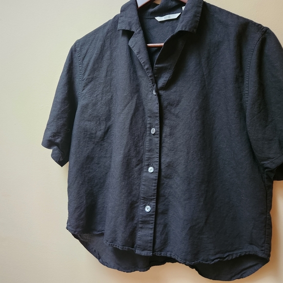 Uniqlo Linen Blend Black Blouse Xs - Picture 2 of 4